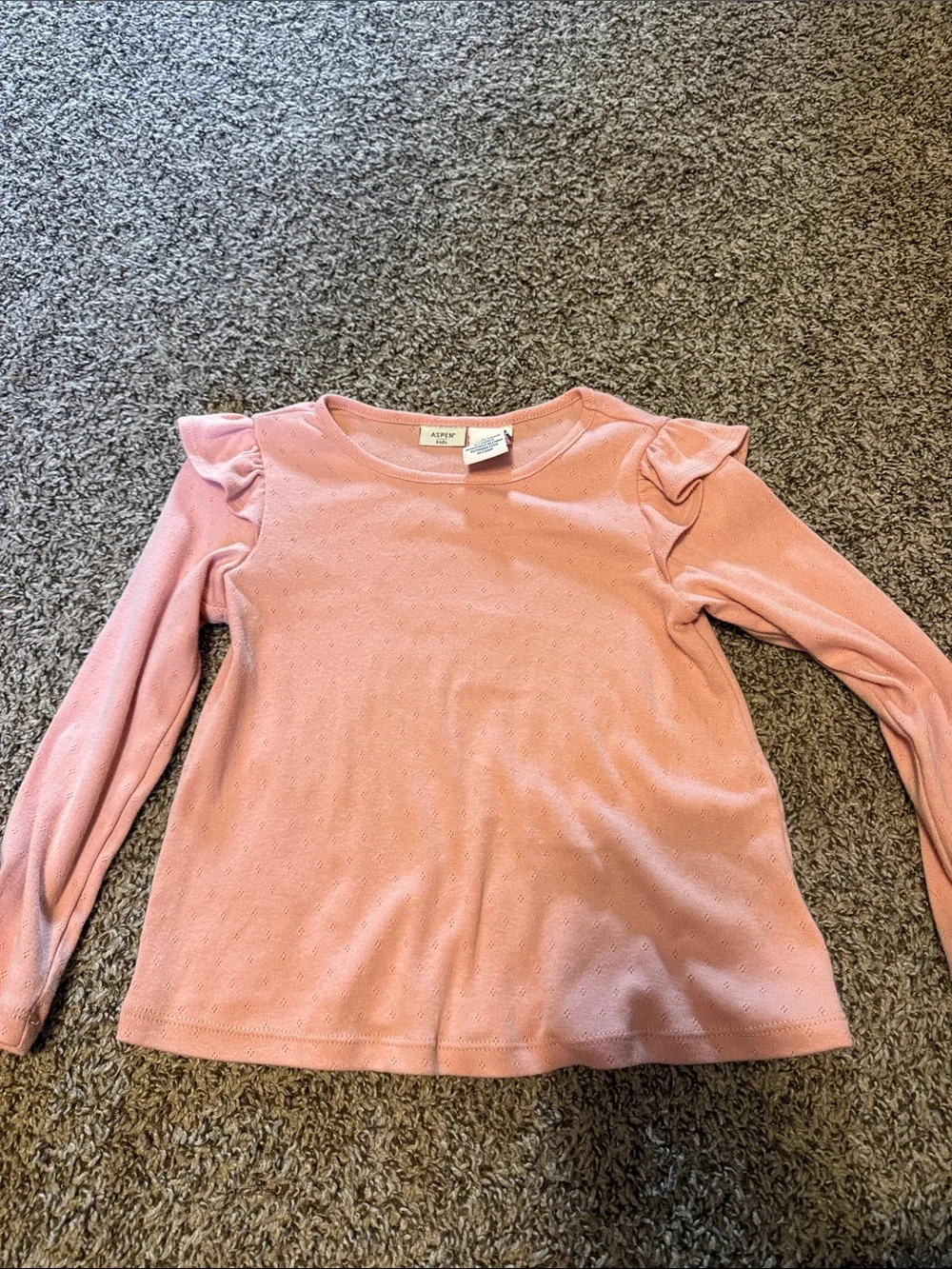 Girls' Blush Pink Long-Sleeve Ruffle Shoulder Top